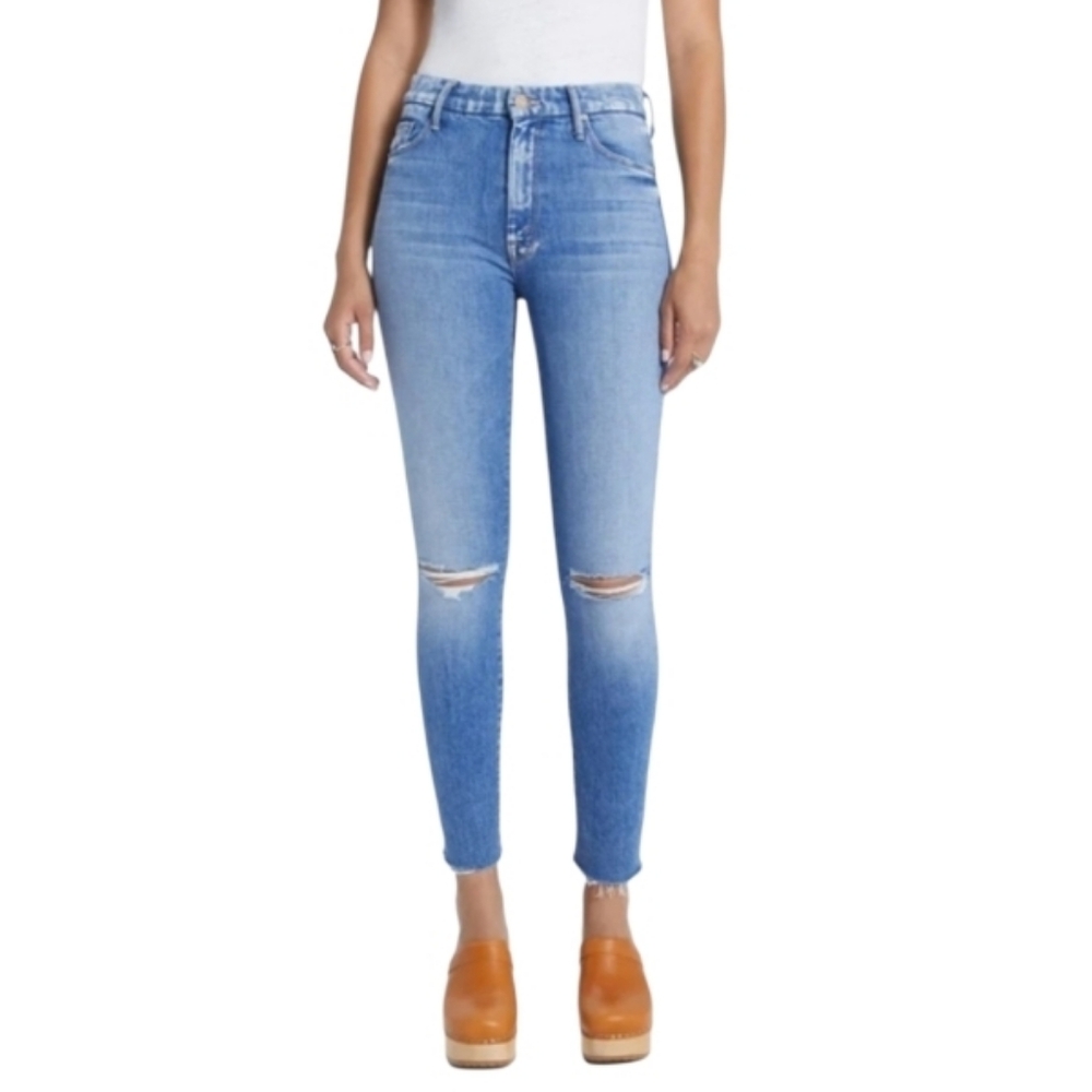 Mother High-Waisted Looker Ankle Fray Skinny Distessed Jeans
